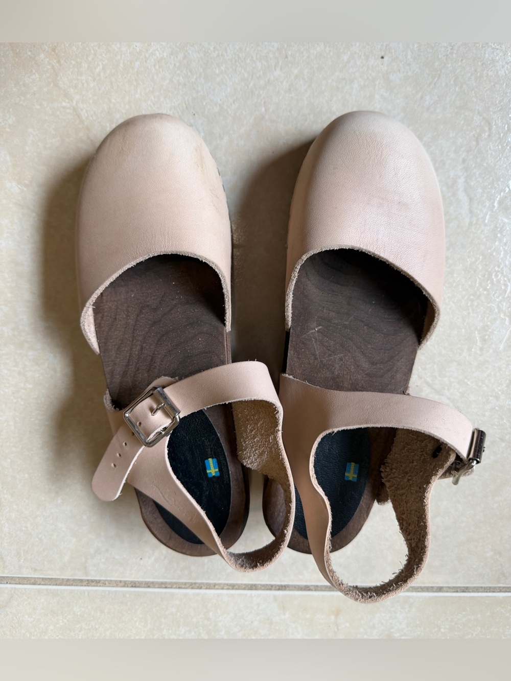Lotta's Stockholm Swedish Comfort Womens 38 US 8 Wooden Clog Sandals Leather - Picture 3 of 11